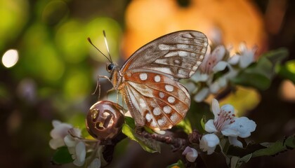 Butterfly on Blossoms - A Delicate Dance of Natures Beauty.