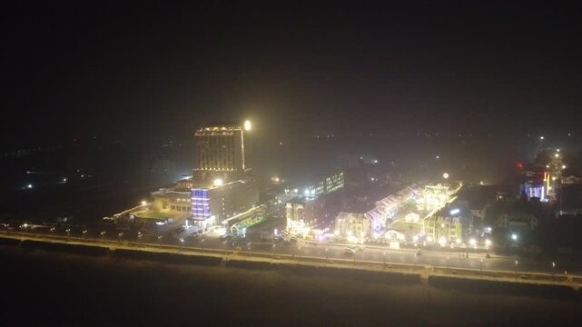 29.12.2025.Puri Orissa India aerial video clip of marine drive road illuminated with street light in Puri captured with drone during night