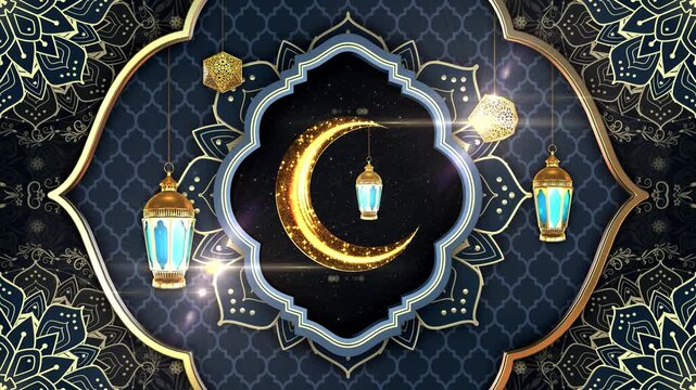 Crescent Moon And Arabic Lanterns