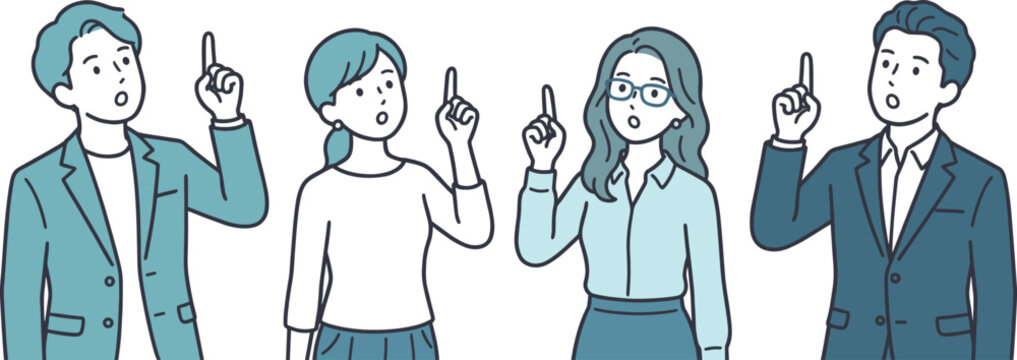 指差しでポイントを示すビジネス人物セット　気づき・提案・注意喚起イラスト