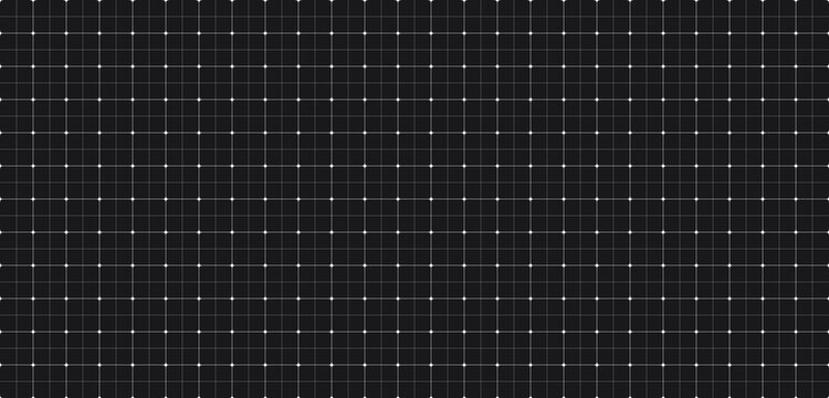 Grid pattern blueprint on black paper background, graph white notebook. Millimeter paper with architect gird and white tech dot. Seamless grid with map checker paper, vector illustration.