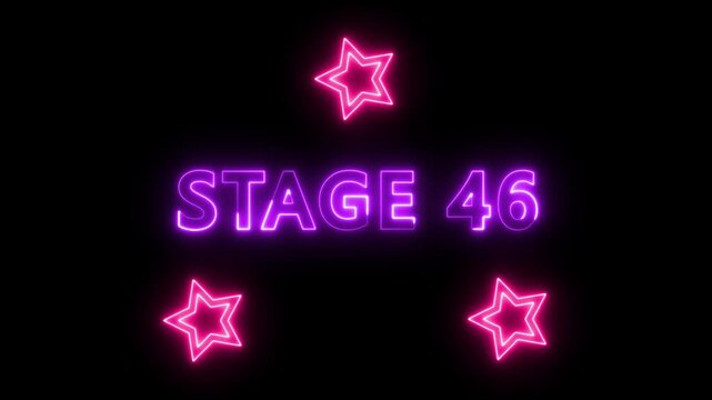 Stage 40 Neon Text Animation with Glowing Stars on Black Background. 'Stage 40' with twinkling stars, perfect for video game intros.