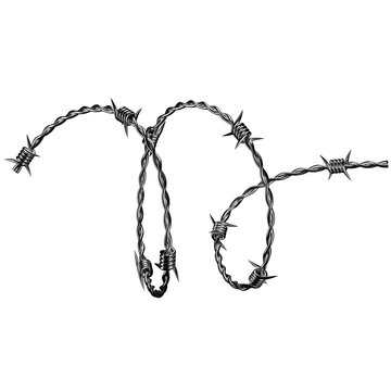 Metallic barbed wire loop illustration with sharp spikes for prison boundary and security perimeter design isolated on transparent background png clip