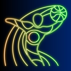 Neon Basketball Player Dunking Silhouette Vector Illustration, Sports Graphic Design Element, Athletic Competition Artwork
