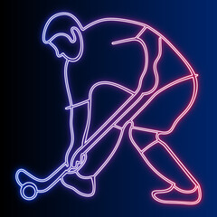 Neon Hockey Player Silhouette, Glowing Ice Skating Sport Icon, Dynamic Athletic Action Vector Illustration