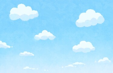 シンプルな青空と雲の背景イラスト