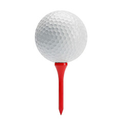 Golf ball on red tee isolated on transparent background