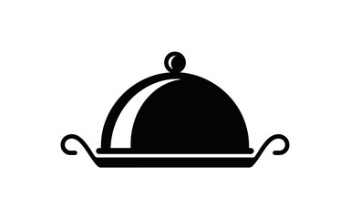 Obraz premium A simple black icon of a serving tray with a dome cover.
