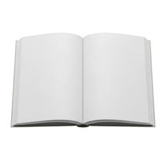 Fototapeta premium Open book with blank white pages on a white background isolated on transparent background