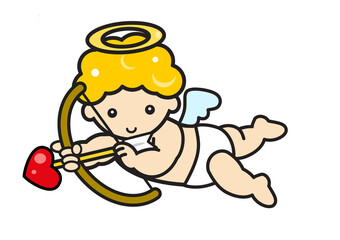 弓矢を構えるかわいいキューピッドのイラスト。バレンタインや恋愛のイメージ素材