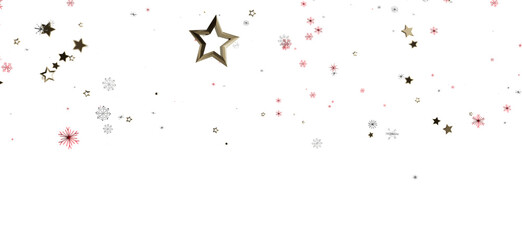 Elegant holiday-themed image with stars and snowflakes floating against a bright white backdrop for festive greetings and celebrations. © vegefox.com