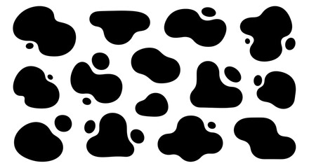 Fototapeta premium Set of black ink blotches and organic shapes on a white background.