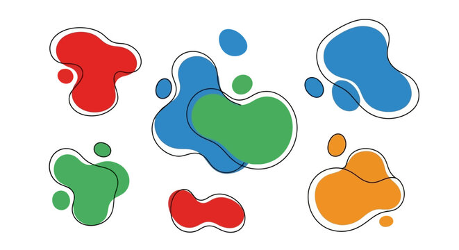 Abstract colorful liquid blob shapes with outlines.