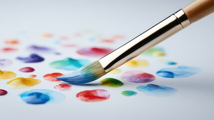 Obraz premium Paintbrush creates brushstroke on white surface close up of paintbrush applying paint to white surface
