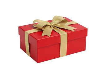 Obraz premium Elegant red gift box adorned with golden ribbon for celebratory occasions isolated on transparent background