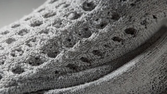 Closeup medium shot of spacer knit technical textiles used in athletic footwear highlighting breathable 3D knit fabric with air pocket cores for enhanced comfort and ventilation.