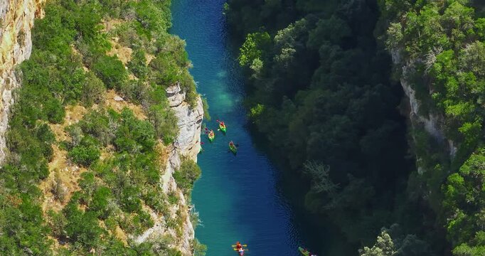 Aerial view of the Verdon Gorge river canyon in southern France. A popular destination for active recreation and travel