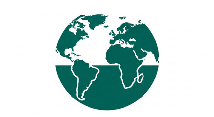 A green and white illustration of the world map on a globe