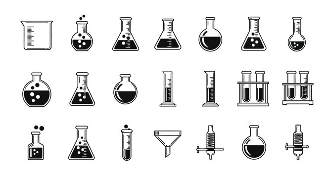 Laboratory glassware icons representing scientific instruments and apparatus for chemistry