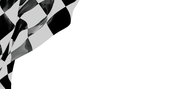 Checkerboard flag waving on a white background, representing success and victory in races. Ideal for sports related cont