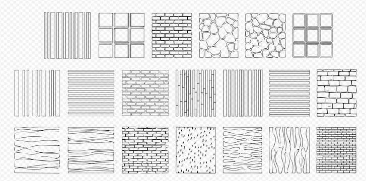 Set of architectural drawing textures including various patterns for construction and design projects.