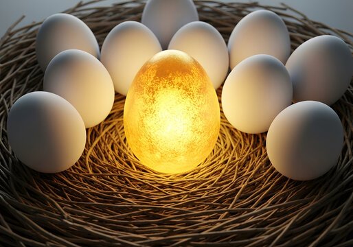 Golden Glowing Egg in a Nest