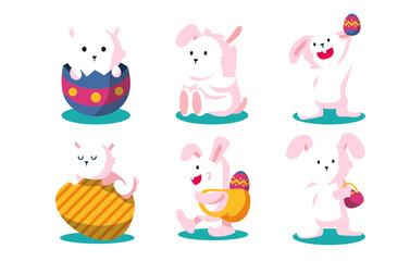 A collection of cute cartoon animals and funny monster characters featuring a vector set of a cat, dog, rabbit, and fox in a colorful baby illustration design for children