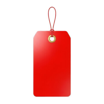 Red gift tag with string and gold grommet isolated on transparent background