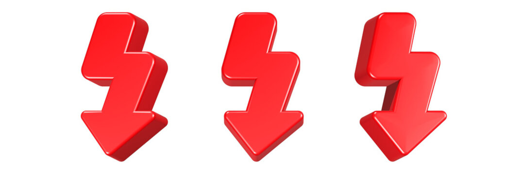 down arrow icon 3d render red color