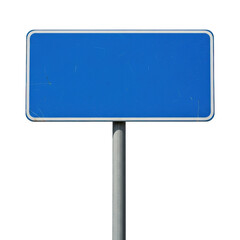 Blue road sign on metal pole isolated on transparent background