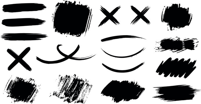 Black Grunge Paint Brush Strokes and Symbols