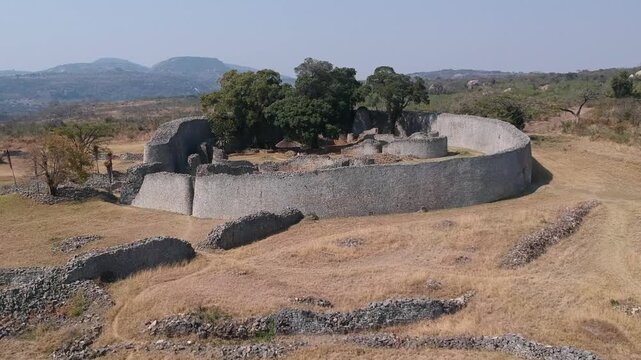 High-angle view of the Great Enclosure at Great Zimbabwe, the largest ancient stone structure in sub-Saharan Africa