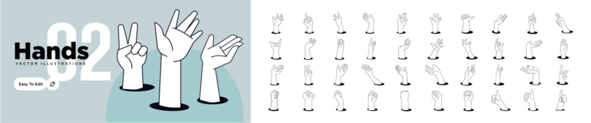 Obraz na płótnie Canvas Hands illustrations. Vector concepts of hands showing different gestures. Creative illustrations for graphic and web design, marketing, business presentation, social media.