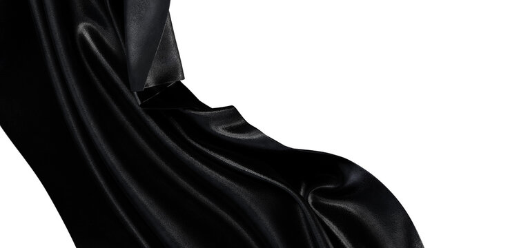 Close-up of a draped black fabric, highlighting its texture and flowing design. Ideal for backgrounds and textile-relate