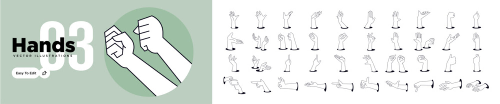 Hands illustrations. Vector concepts of hands showing different gestures. Creative illustrations for graphic and web design, marketing, business presentation, social media.