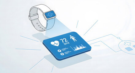 Wearable technology concept showing smartwatch transmitting heal