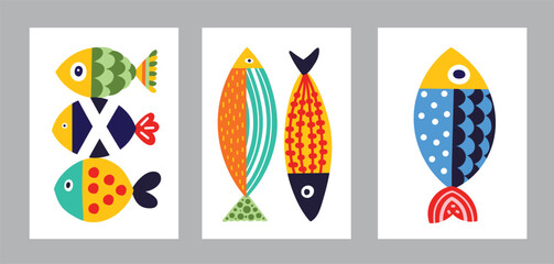 Fototapeta premium Interior poster with fish. Cute set. Kids illustration..