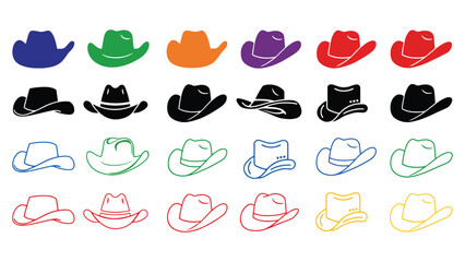 A collection of colorful cowboy hats on a white background