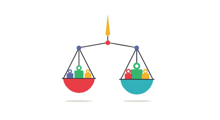 Obraz premium Social Justice and Equality: Abstract People Icons Balanced on a Scale of Justice. Flat Design Concept Illustration.