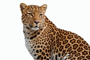 Fototapeta premium Spotted Leopard Turning Head Slightly Realistic Big Cat Isolated on White Background Photorealistic