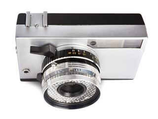 Old rangefinder camera isolated white