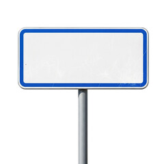 Blank road sign with blue border on white background isolated on transparent background