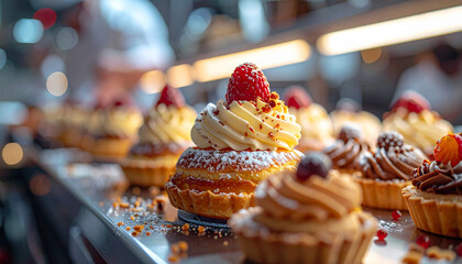 Słodycze wypieki w cukierni na ladzie