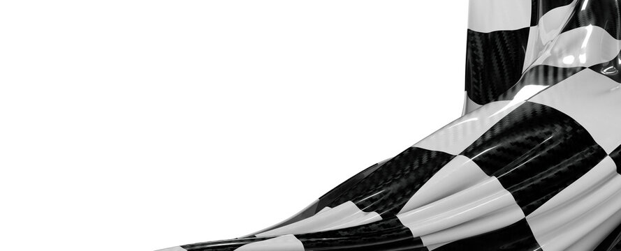 Black and white checkered flag waving in the wind. Representing concepts of victory, success, and finish line in racing