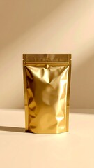 Golden Pouch Packaging Mockup with Sunlight and Shadow.