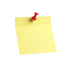 Yellow sticky note pinned to white background isolated on transparent background