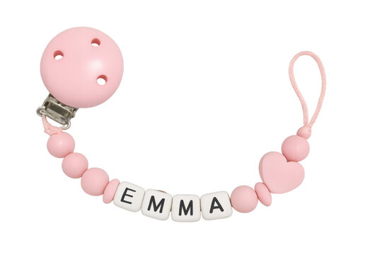 Personalized pink pacifier clip with emma name beads