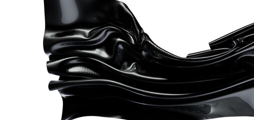 Abstract, glossy black material with curves and textures on white background. Perfect for design.