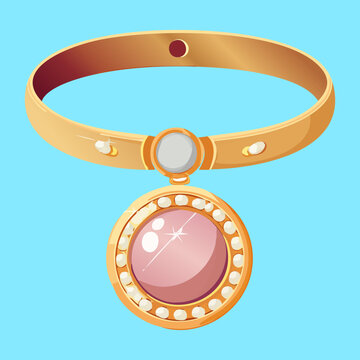 Gold necklace with large pink gem for luxury fashion graphic asset