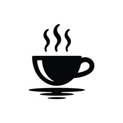Simple black silhouette of a cup with rising steam depicting hot beverage